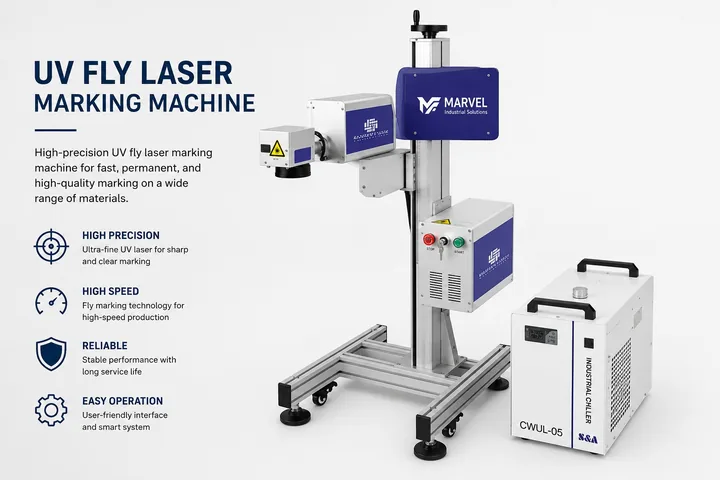 UV fly laser marking machine for on-the-fly coding of packaging